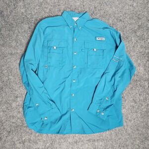Columbia Performance Fishing Gear Omni Shade Shirt Men XL Blue Mesh Lined Vented